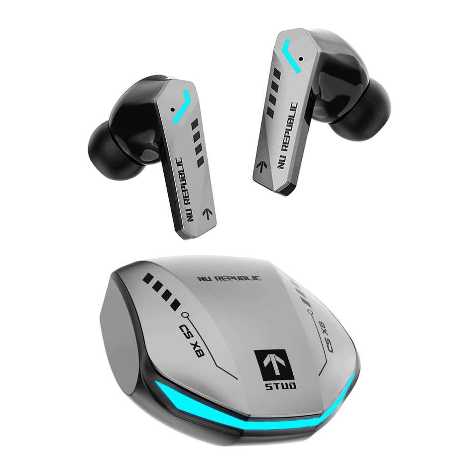 Nu Republic Cyberstud X8 TWS Earbuds, Up to 56Hrs Playtime, 40ms Ultra Low Latency, ENC Mics, 13mm Neodymium Drivers, XBass Technology, Dual Mode for Gaming & Music, Bluetooth 5.3 - Silver