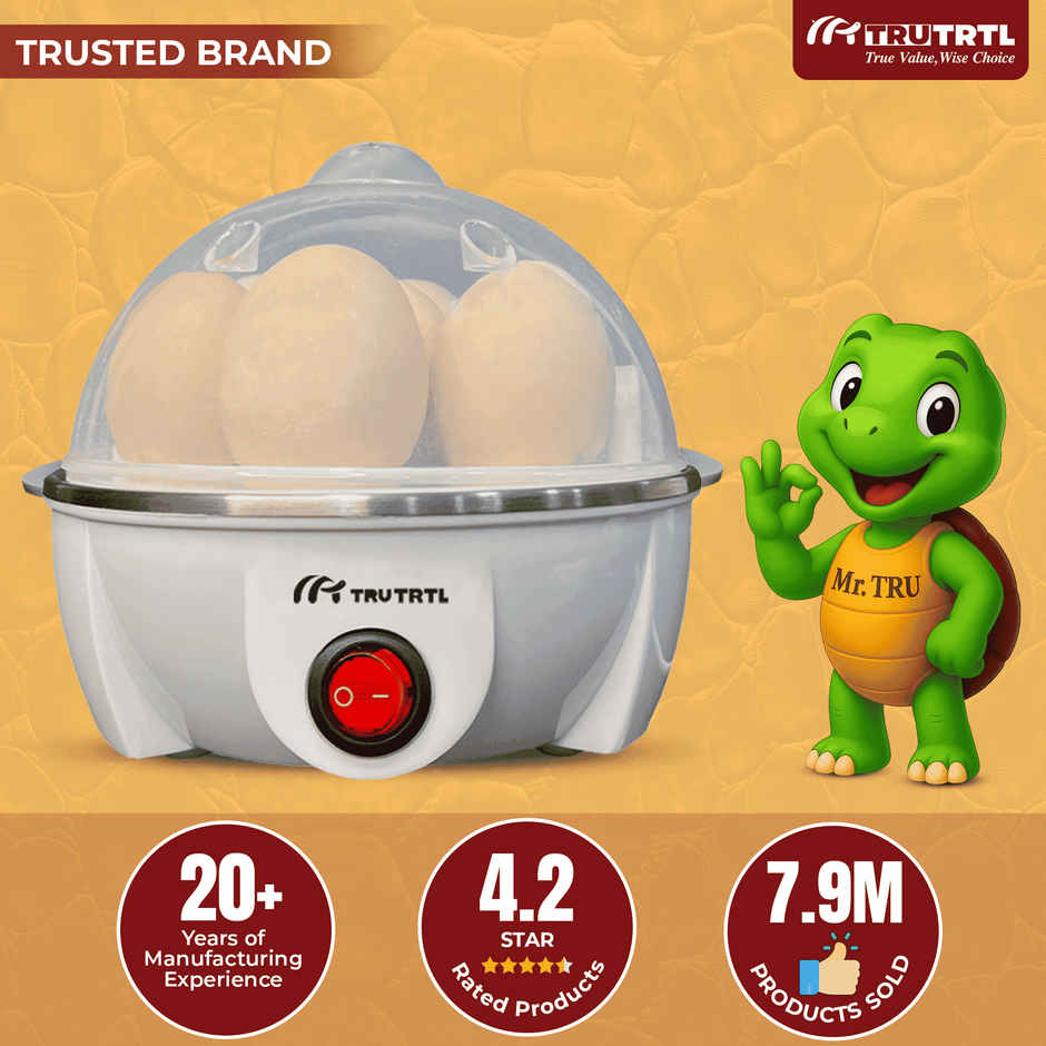truTRTL Smart Instant Egg Boiler Machine 350 Watts | Boil upto 7 Eggs, 3 Modes, Automatic, Overheat Protection (414 ml) - White