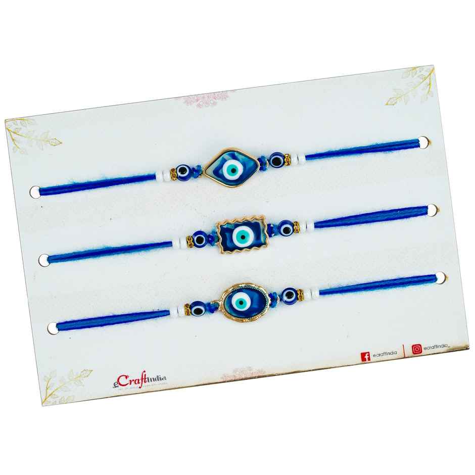 Evil Eye Rakhi for Bhaiya, Bhai, Bhabhi and Kids with Roli Chawal | Pack of 3 | Ecraftindia