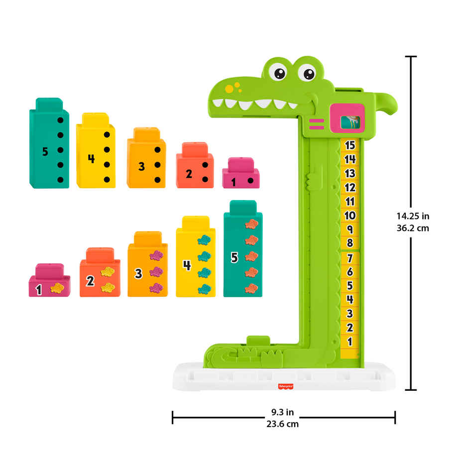 Fisher Price Adding Alligator Educational Toy with 10 Stacking Blocks for Preschool Kids