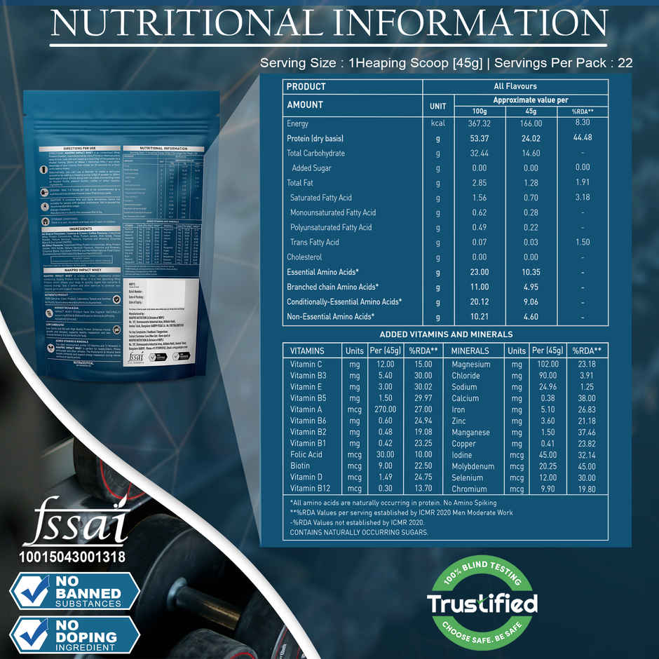 Nakpro Impact Whey Protein 100% Authentic Supplement Powder - Double Rich Chocolate Flavour