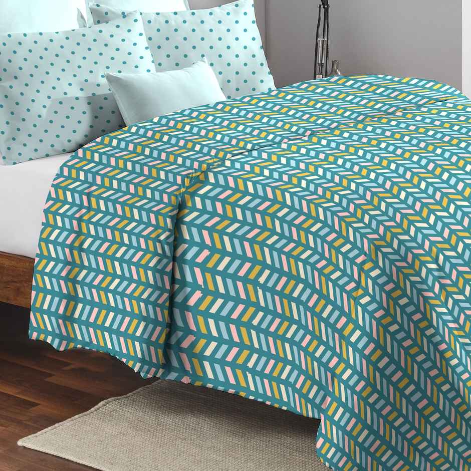 Mytrident Cotton AC Comforter | Printed Reversible Double Bed Comforter - Party Mood Teal