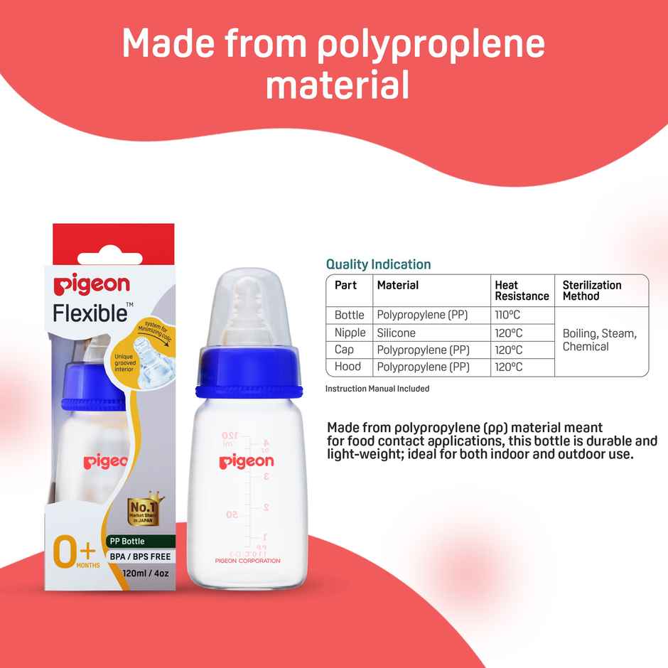 Pigeon Peristaltic Nursing Bottle Kpp 120Ml (Blue) Nipple S