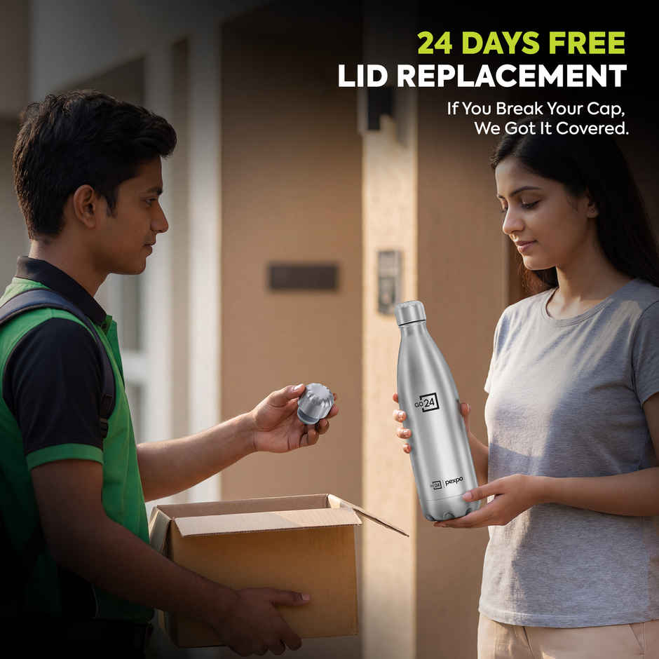 Go24 Electro Stainless Steel Thermos Bottle | Silver | Leakproof | 3-Layer Insulation