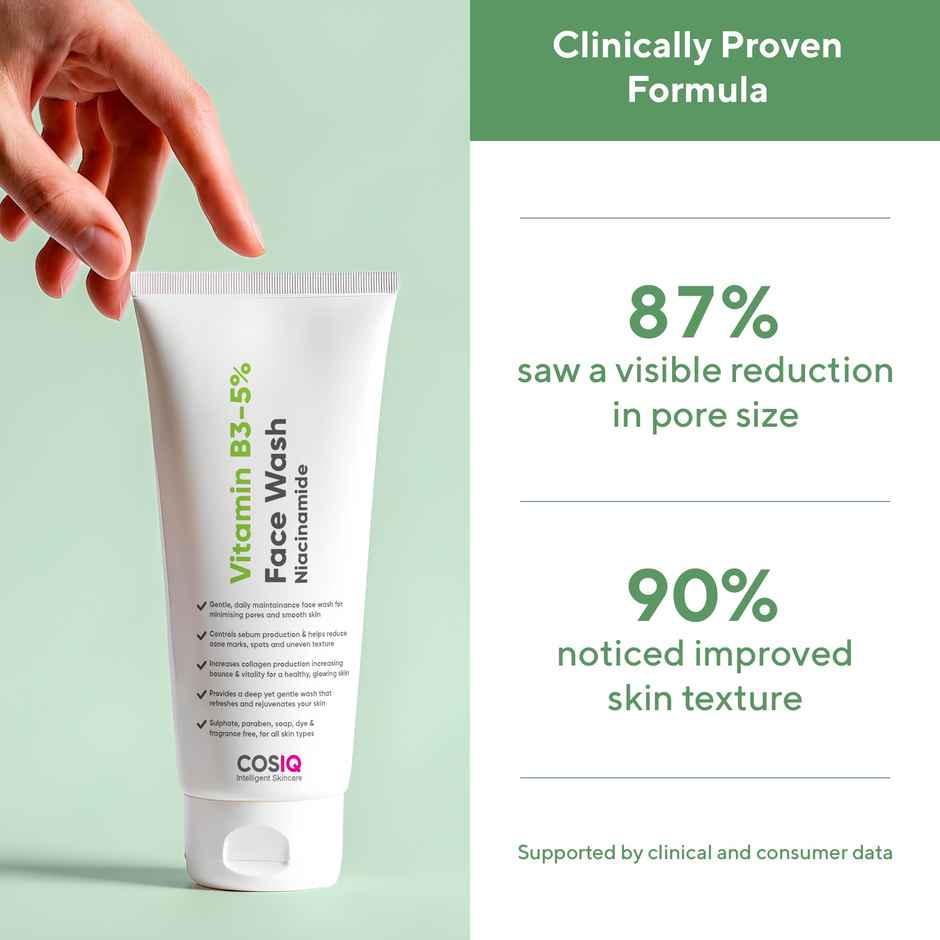 CosIQ 5% Niacinamide Daily Gentle Face Wash | Fades Dark Spots & Breakout | Dermatologically Tested