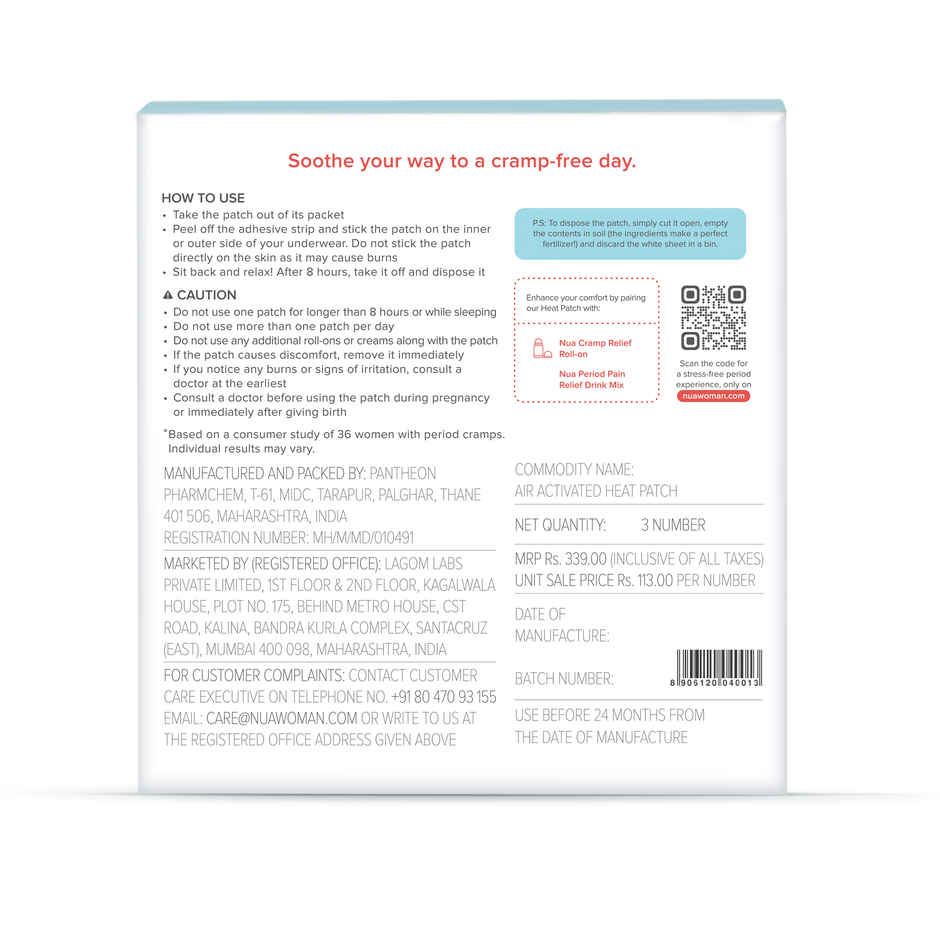 Nua Cramp Comfort Heat Patches For Period Pain Combo