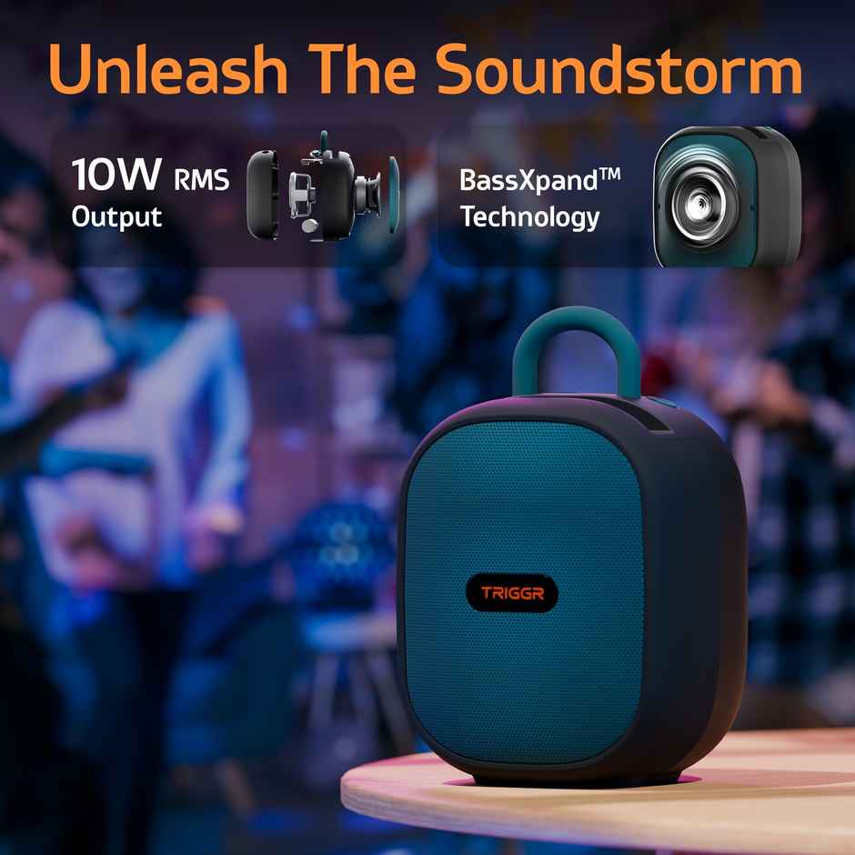 TRIGGR Puls8 Portable 10W Speaker | BT V5.3 | FM Mode | Rubber Finish | 8Hr | Mariner Black