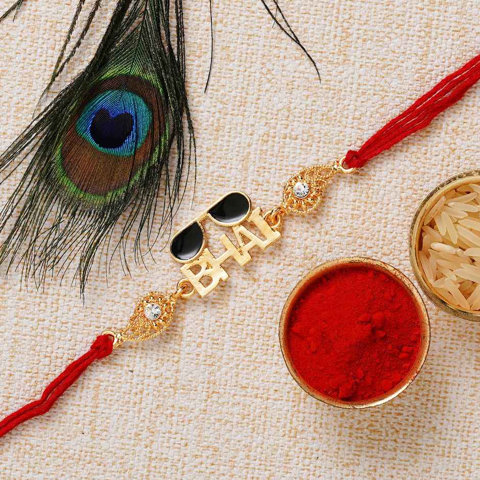 Red Golden Black Bhai Goggle Designer Rakhi with Roli Chawal for Brother | Pack of 1 | Ecraftindia