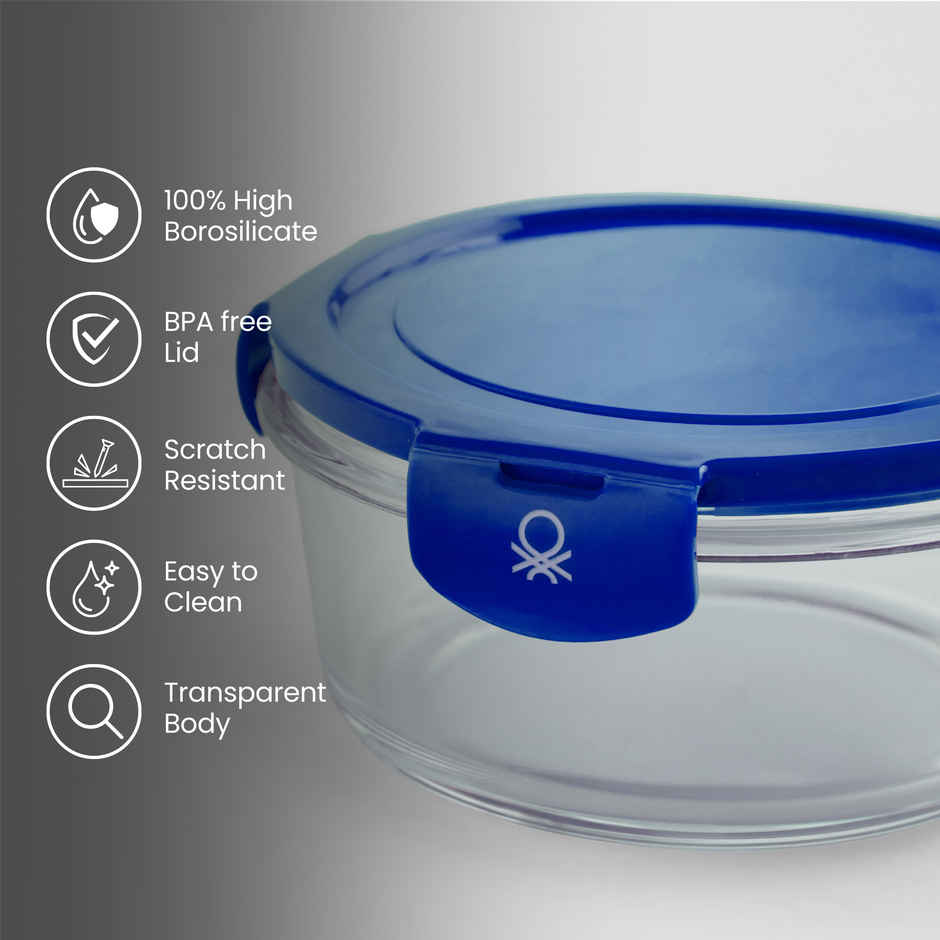 United Colors of Benetton Borosilicate Glass Food Container | Airtight Leakproof - 400 ml