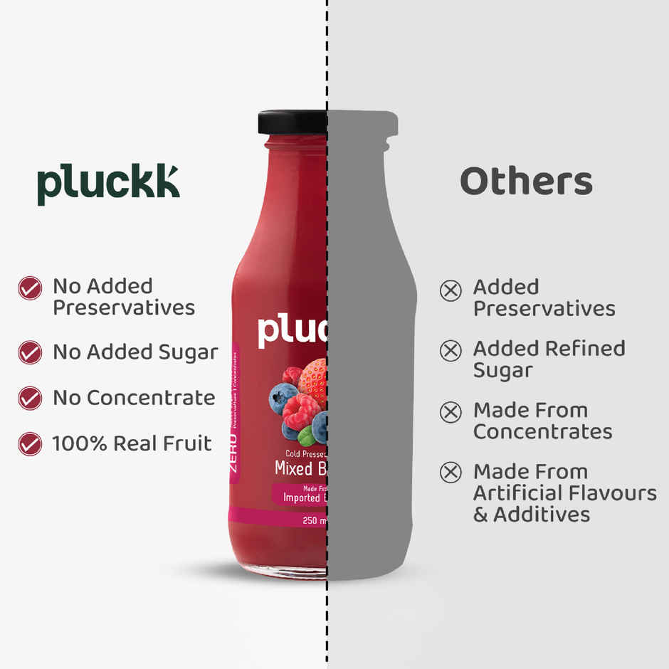 Pluckk Cold Pressed Extracted Mixed Berries Juice | No Preservatives | No Added Sugar