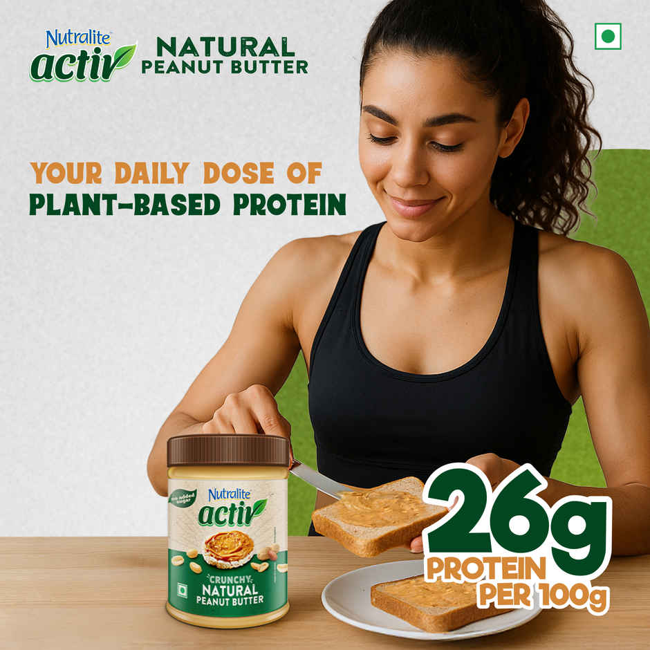 Nutralite Activ Peanut Butter Plant Based Protein Source Natural Crunchy