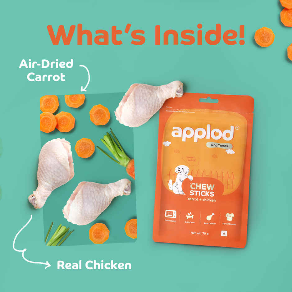 Applod Carrot & Chicken Chew Sticks Dog Treat | For Puppy & Adult | Suitable for all breeds