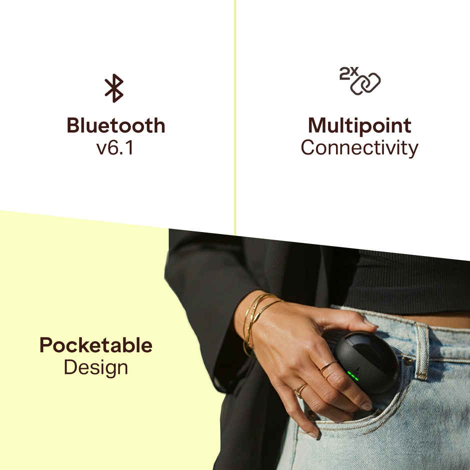 boAt Airdopes Prime 512, 4Mics AI ENx, 50H Battery, Multi Connect, BT v6.1 | Midnight Pebble