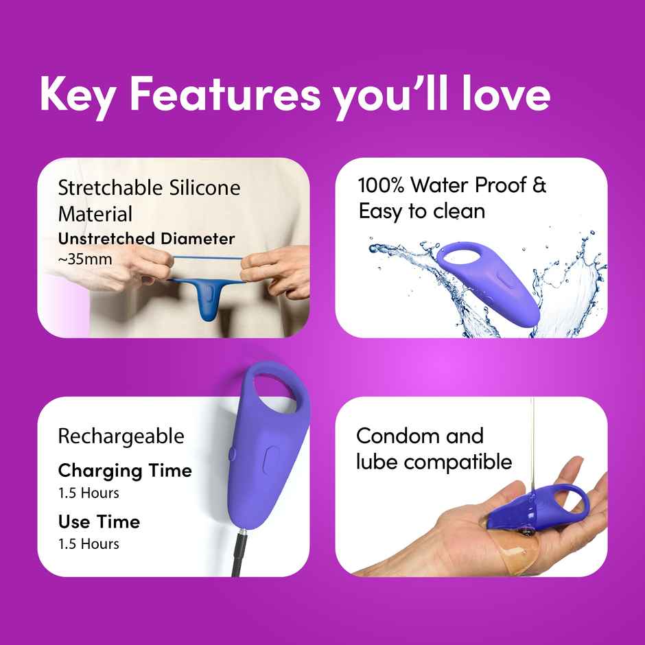 Bold Care Ultra Pleasure Ring Massager For Men & Women - 10 Vibrating Modes - Rechargeable (1pc) & Bold Care Extend Delay Spray With Lidocaine 10% (20g) Combo