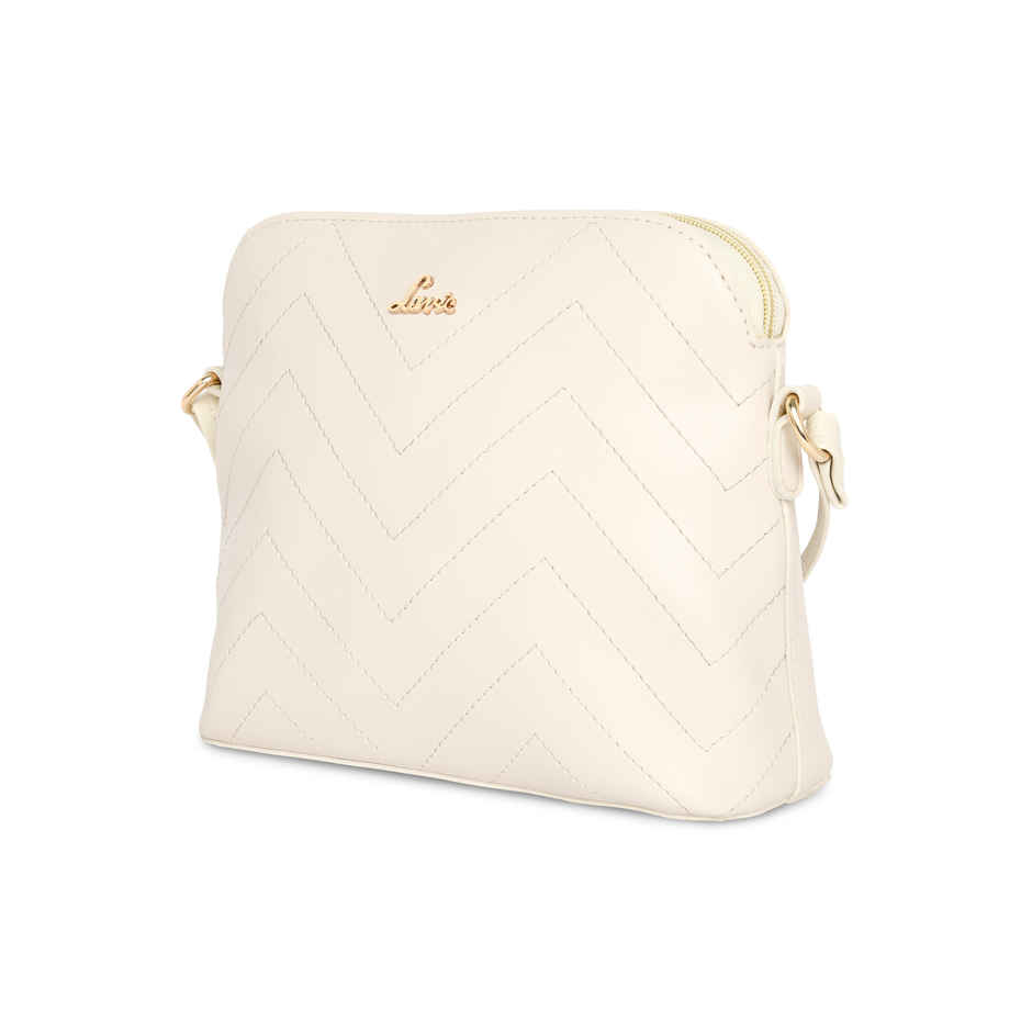 Lavie Women's Stich Miami Vertical Cross Body Sling Bag | Ladies Purse Handbag | Off White