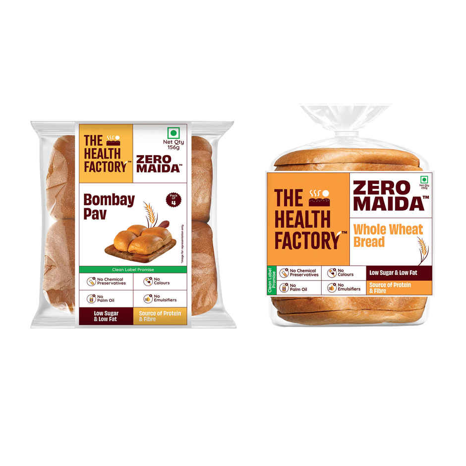 The Health Factory Zero Maida Bombay Pav-Simply Whole Wheat(156gms) & The Health Factory Zero Maida Bread - Simply Whole Wheat(250gms) Combo