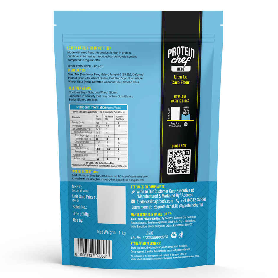 Lo Foods Ultra Low Carb Keto Atta | Low GI | 30 g Protein Flour with Almond