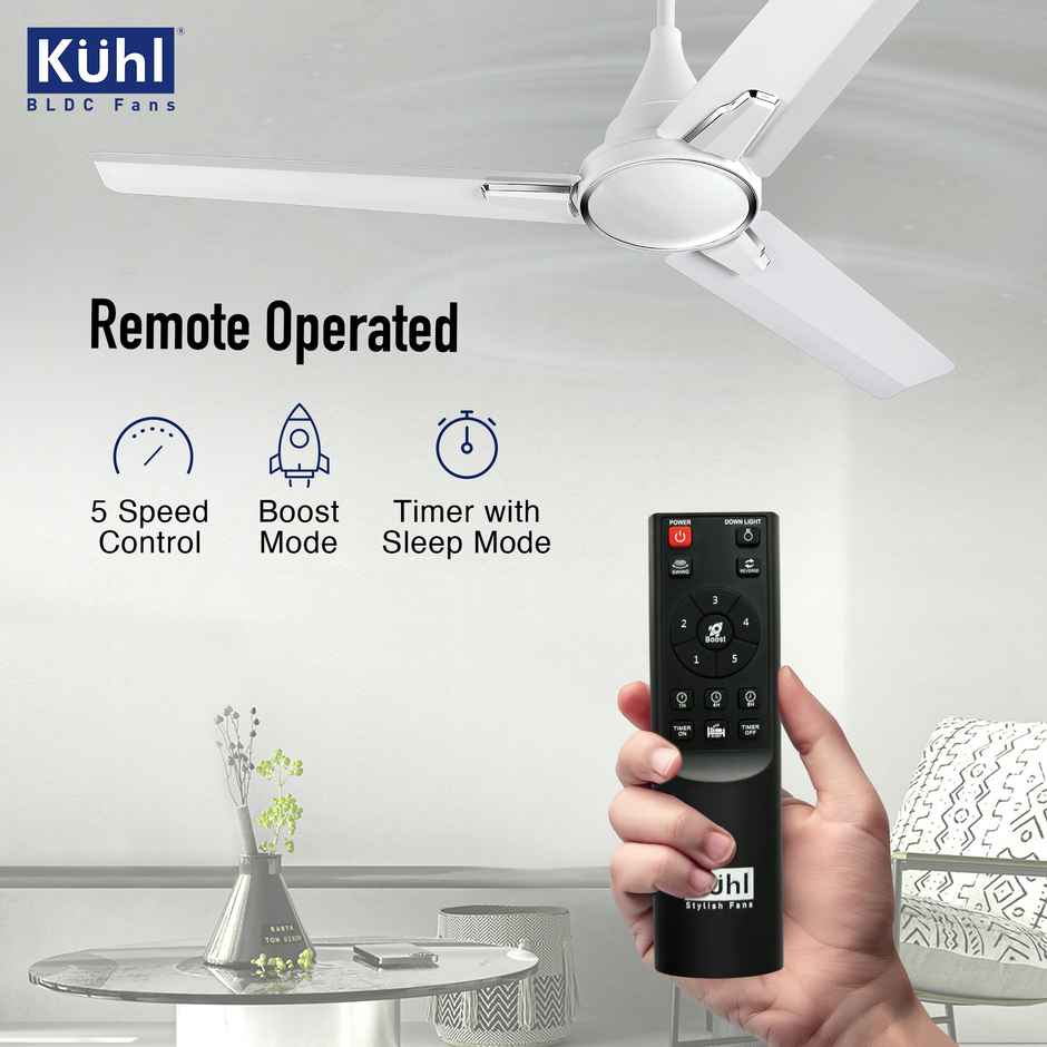 Kuhl Prima A1 BLDC Ceiling Fan, 1200mm, 5 Star, Remote Control, White