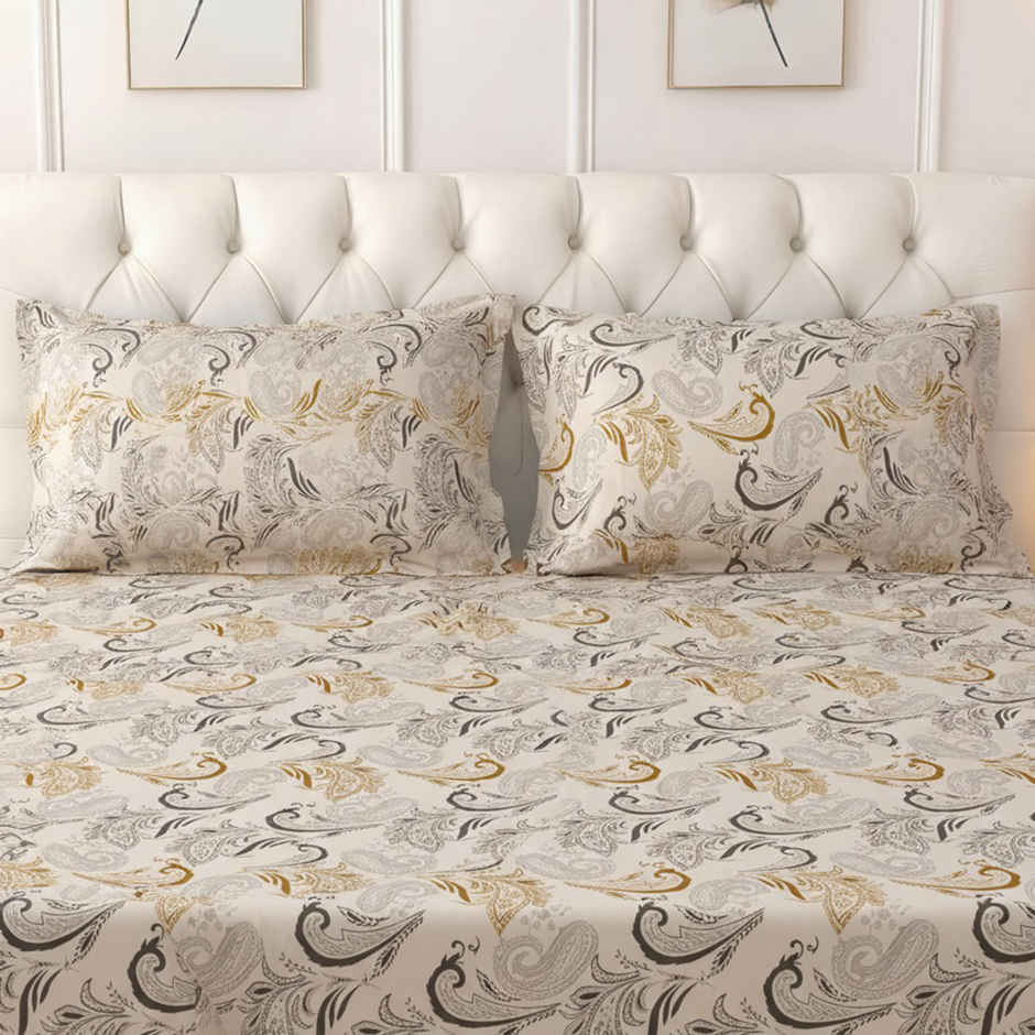 Raymond Home 120 GSM Hazel Floral Double Bedsheet with 2 Pillow Covers Off White