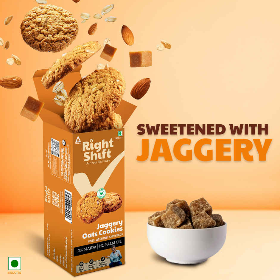 Right Shift Jaggery Oats 0% Maida Cookies | 0% Refined Sugar | With Nuts And Seeds