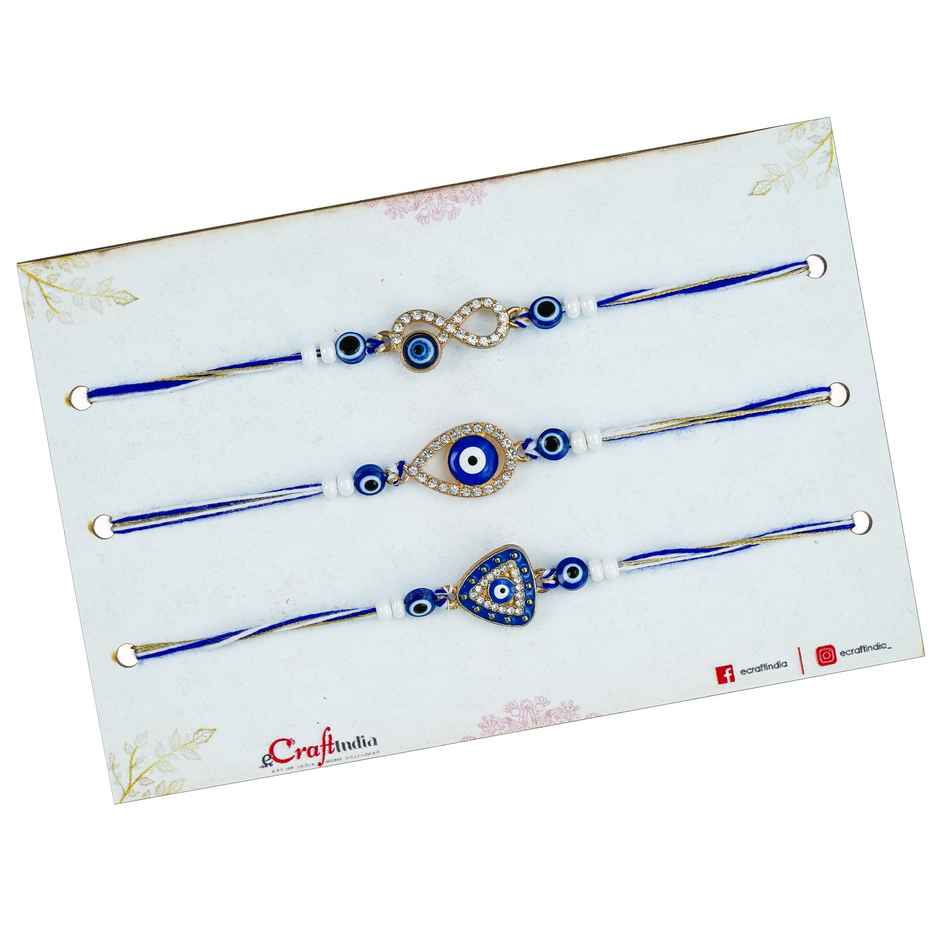 Evil Eye Diamond Rakhi with Roli Chawal | For Brother Bhaiya | Pack of 3 | Ecraft