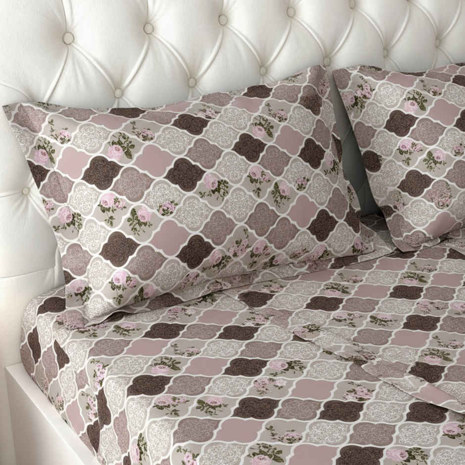 Raymond Home 120 GSM Hazel Floral Double Bedsheet with 2 Pillow Covers Beige & Pink