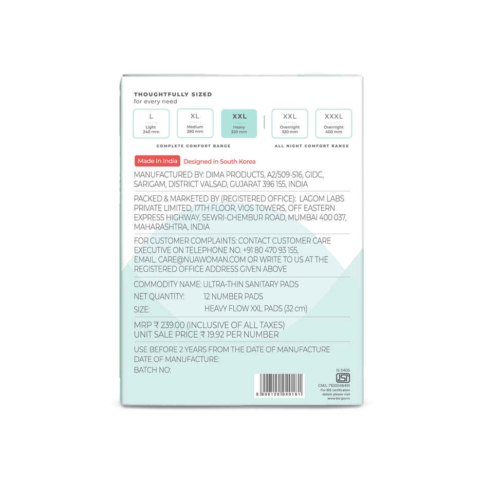 Nua Complete Comfort Pads with Disposal Cover for Heavy Flow | 12 XXL