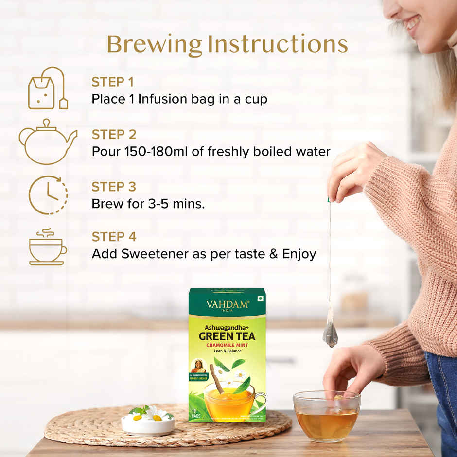 Vahdam Ashwagandha Green Tea Chamomile Mint