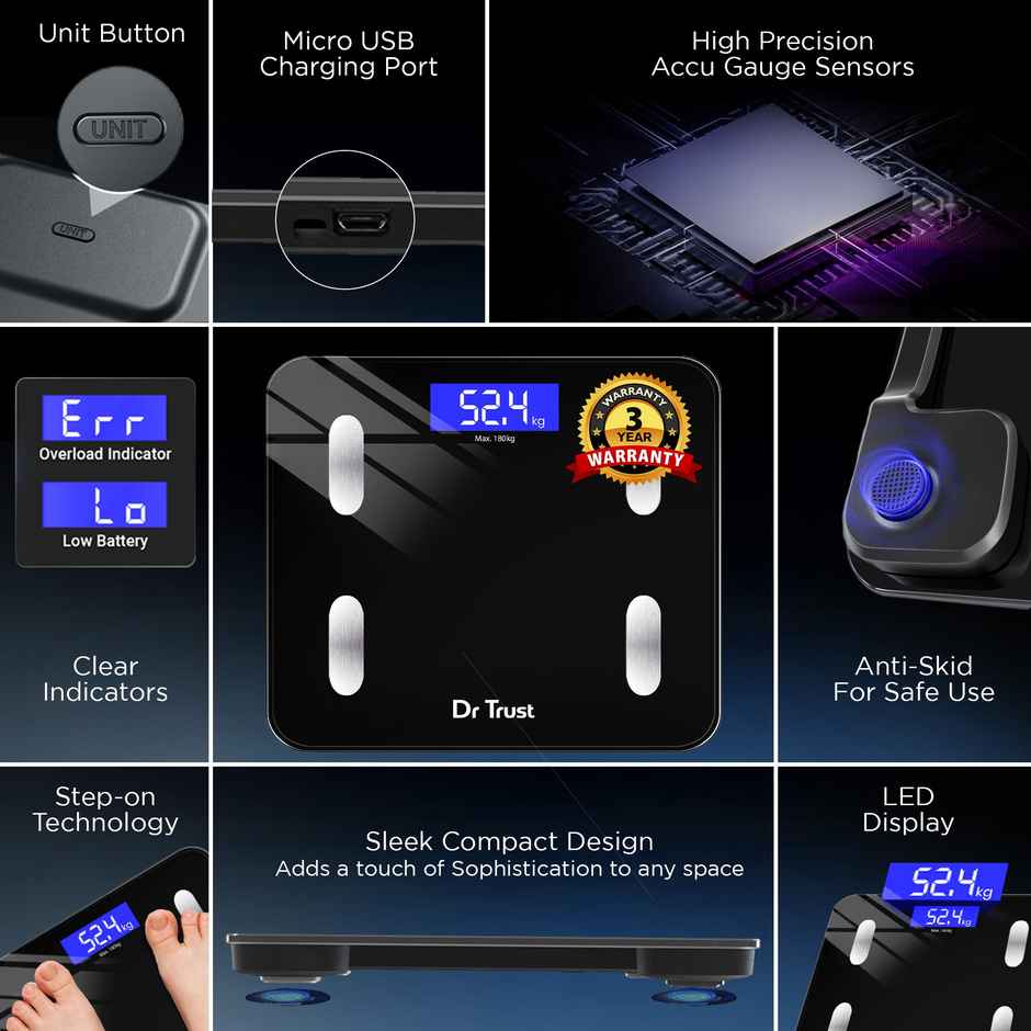 Dr Trust 509 Bluetooth USB Rechargeable Digital Smart Weight Machine With Body Fat Analyzer