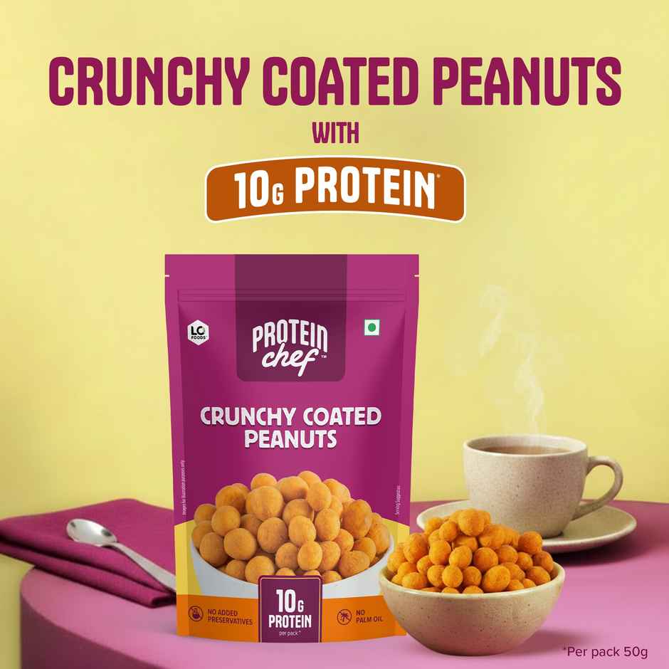 Protein Chef Baked Coated Peanuts | No Palm Oil Masala Roasted 20g Protein Healthy Snacks