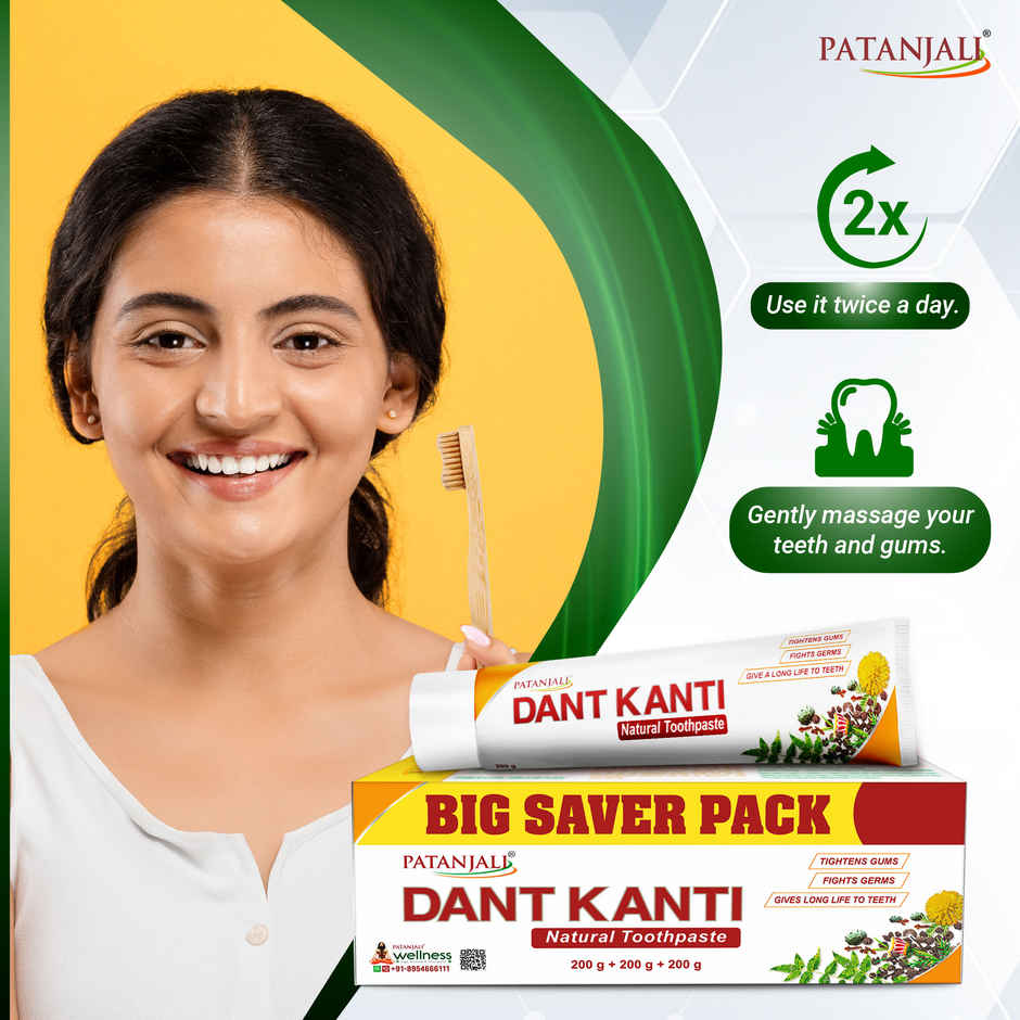 Patanjali Dant Kanti Natural Toothpaste - Herbal Oral Care, Fights Cavities and Germs