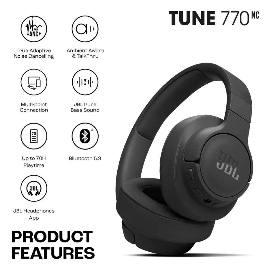 JBL Tune 770Nc Wireless Over Ear Anc Headphones With Mic (Black)