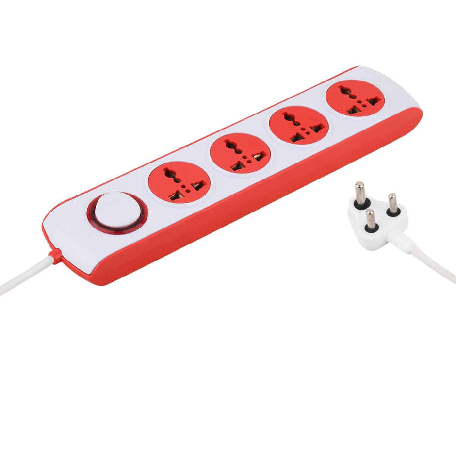 Ailkin 4 + 1 250 Volts Power Strip Extention Board with Master Switch, Indicator, Safety Shutter & 4 International sockets, Extension Cord for Home Appliances - Red & White 