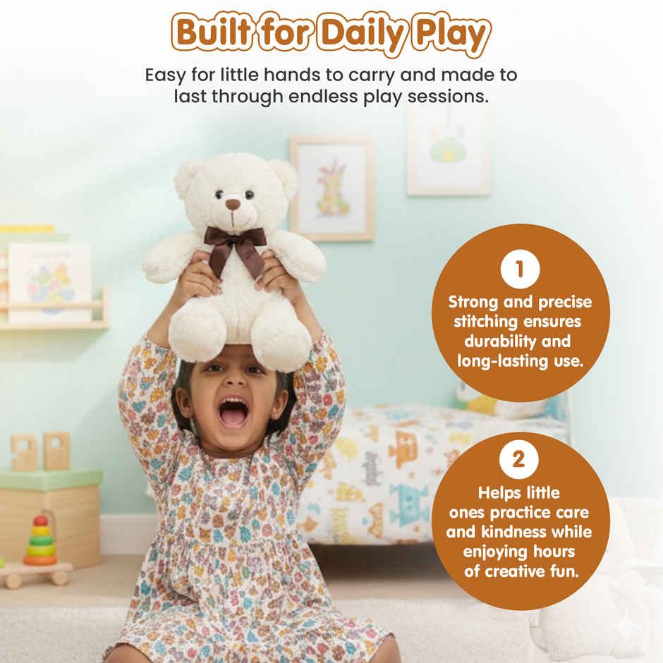 Kidology Cute Teddy Plush Stuffed Toy | White - 20 cm