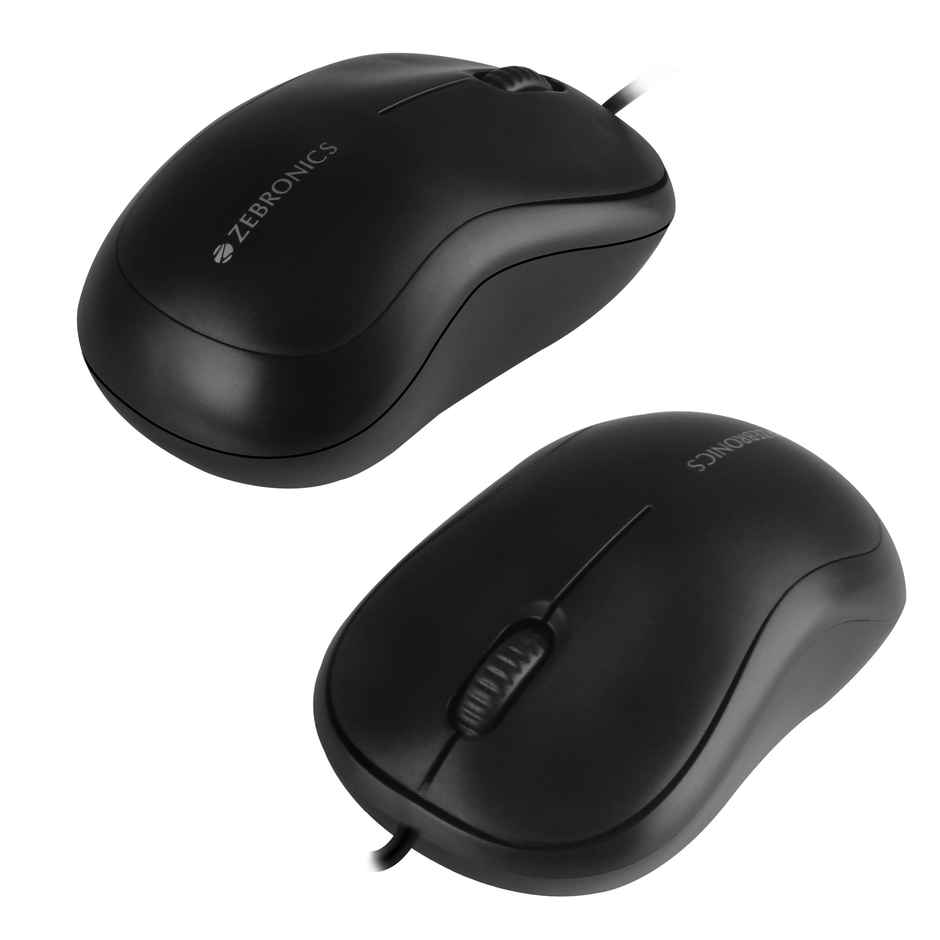 Zebronics Comfort Wired Mouse, 3-Button, 1000 DPI Optical Sensor, Plug & Play - Black