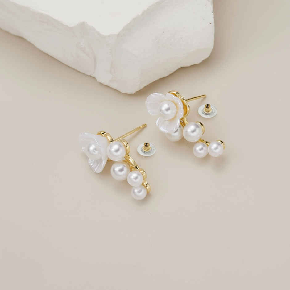 Unwind by Yellow Chimes Gold Plated White Pearl Stud Earrings