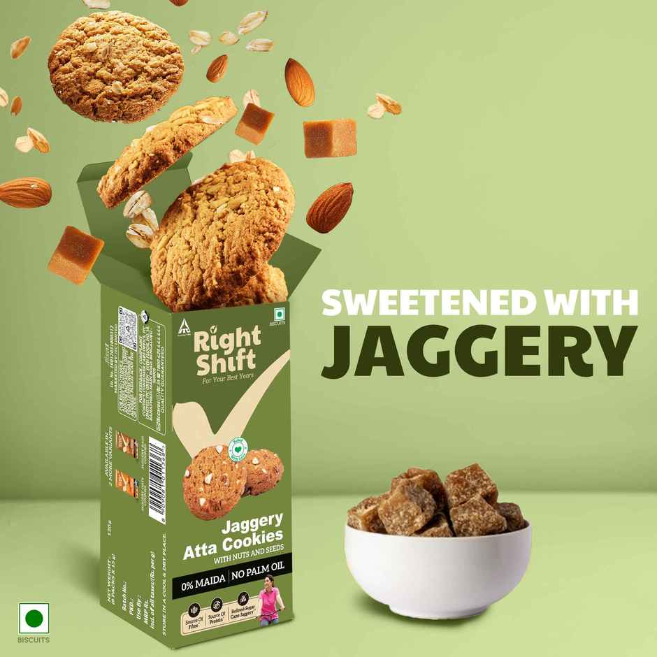 Right Shift Jaggery Atta Cookies | No Palm Oil, 0% Maida, Digestive Biscuits, Healthy Snack