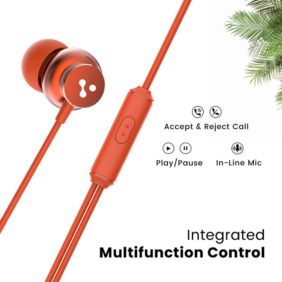 Ambrane 3.5mm Wired Earphones with Mic, Powerful HD Sound with High Bass, Stringz 38 | Orange
