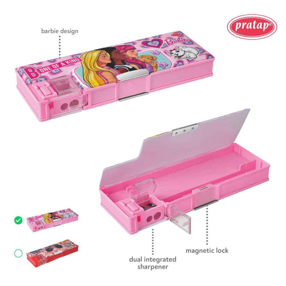 PRATAP Mag lock Junior Dual Side Pencil box with 2 sharpener Purple Barbie