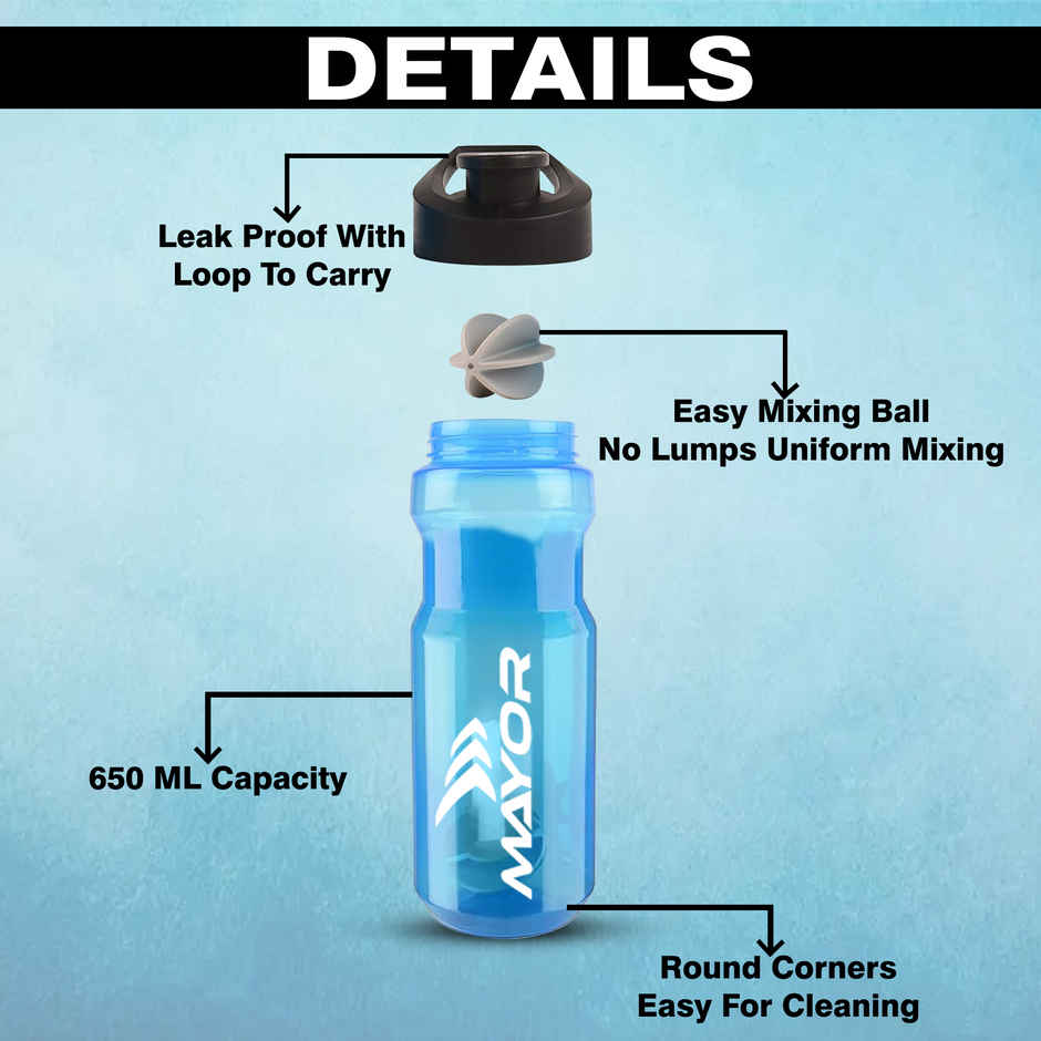 Mayor Shaker Bottle | BPA Free | Gym and Sports Bottle | Blue - 650 ml