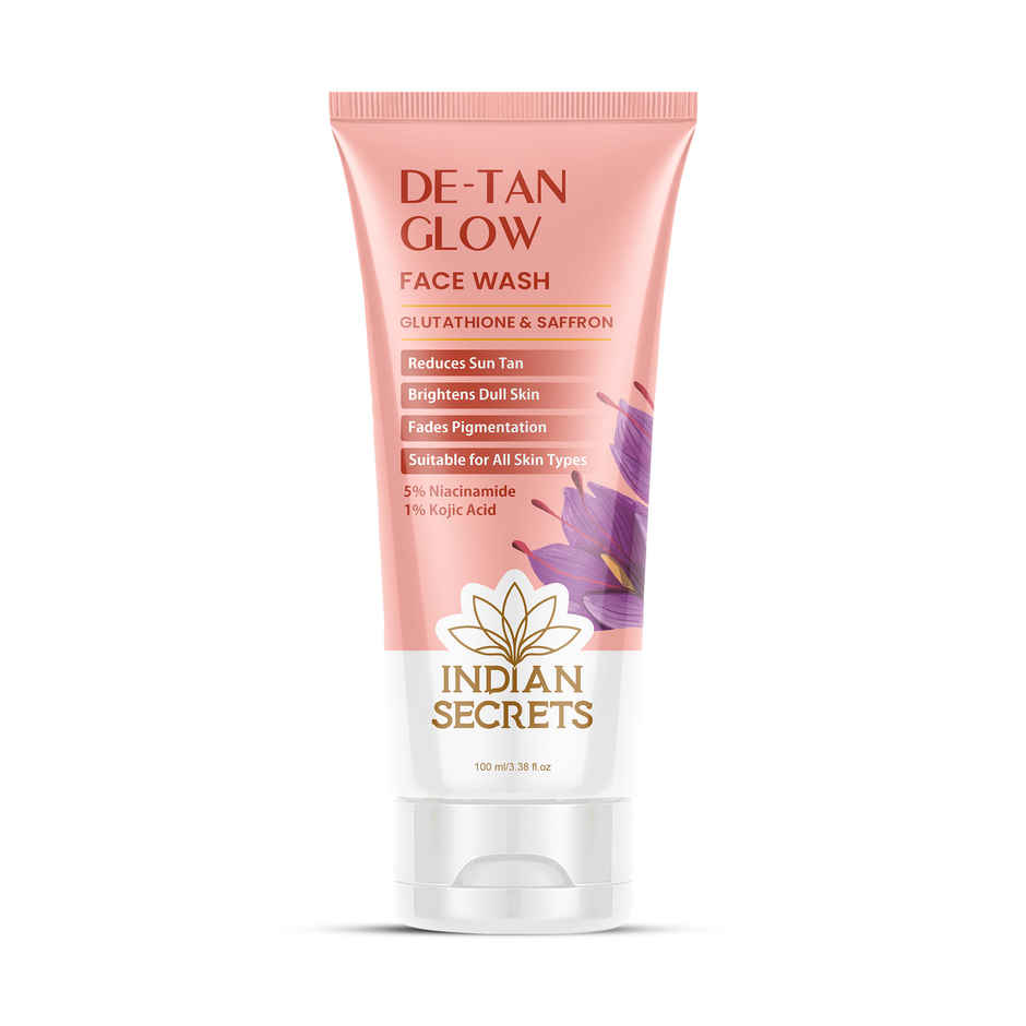 Indian Secrets De-Tan Glow Face Wash for Brightening Skin | Tan Removal | Kojic Acid, Saffron