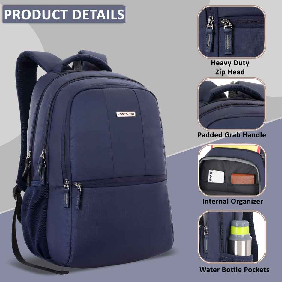 Lavie Sport Unisex Solid Polyester Laptop Backpack | Navy | M | (31.5 x 19 x 47 cm)