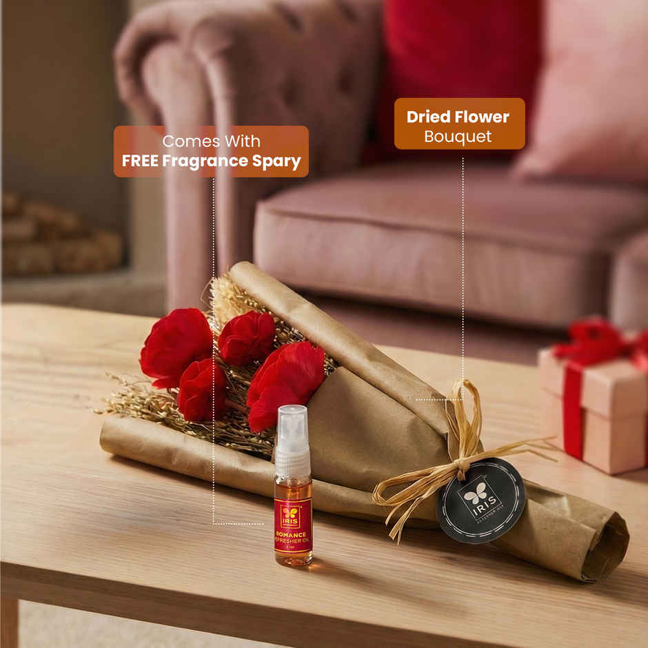 Everlasting Red Rose Love Dry Flower Bouquet with Fragrance Spray | Ideal for Gifting | IRIS