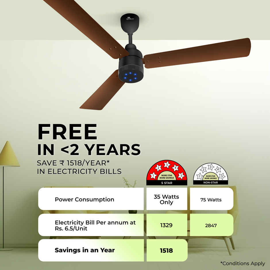 RR Signature BrightAir BLDC Ceiling Fan,1200mm,Remote Control,BEE 5 Star,LED Indicator,Velvet Brown