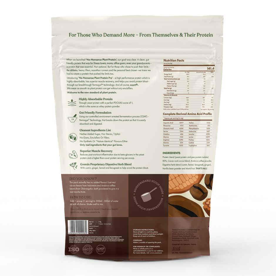 Cosmix No Nonsense Fermented Yeast Protein Pouch | Chikmagalur Mocha Coffee | 26 g Protein