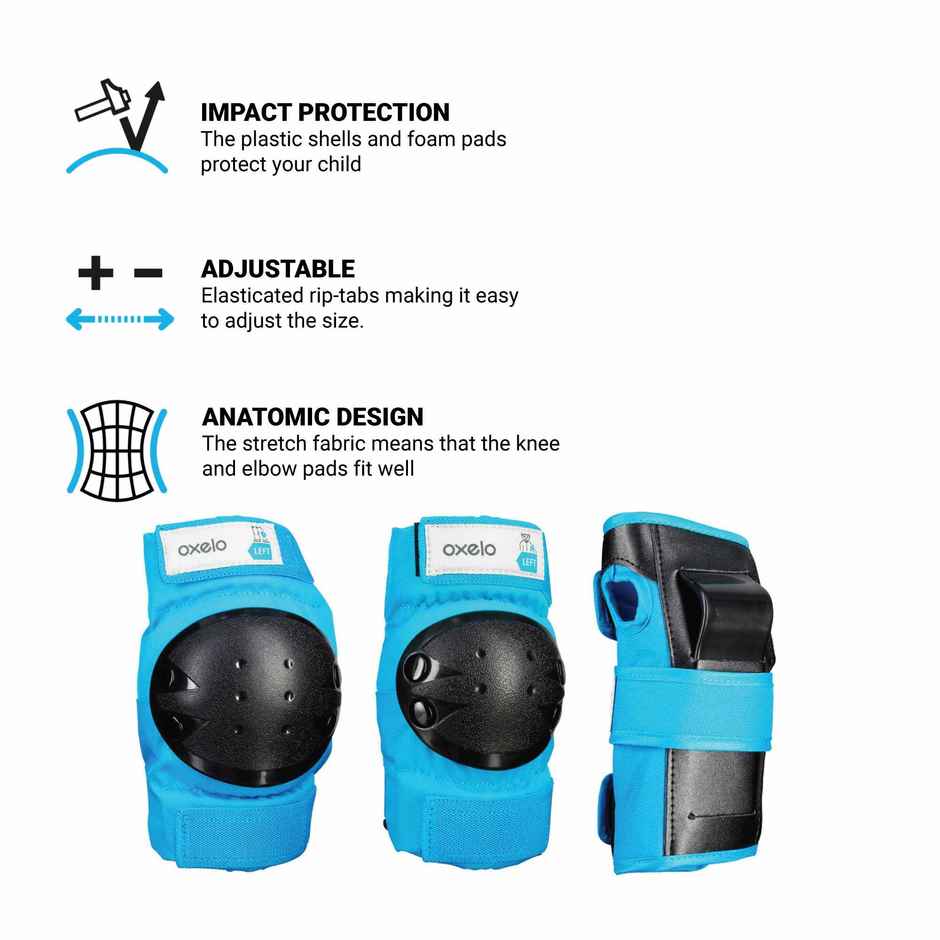 Decathlon | Oxelo Kids' 3-Piece Safety Guards | Blue - S