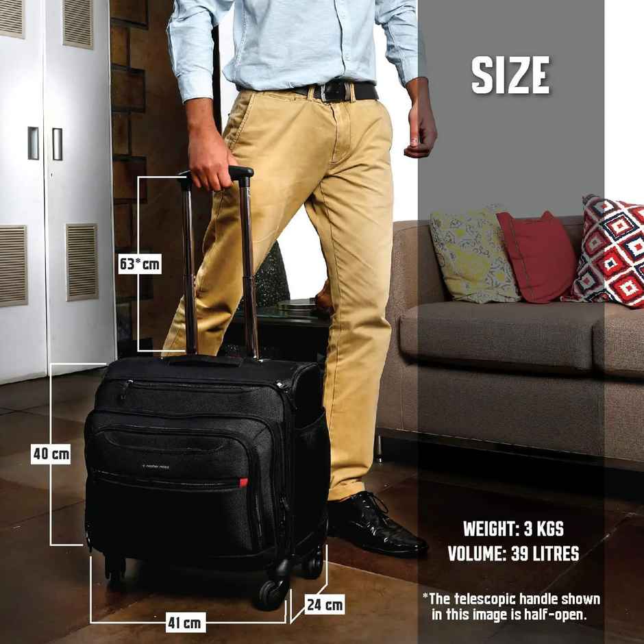 Nasher Miles Wall Street 39L Black Polyester Laptop Roller Case