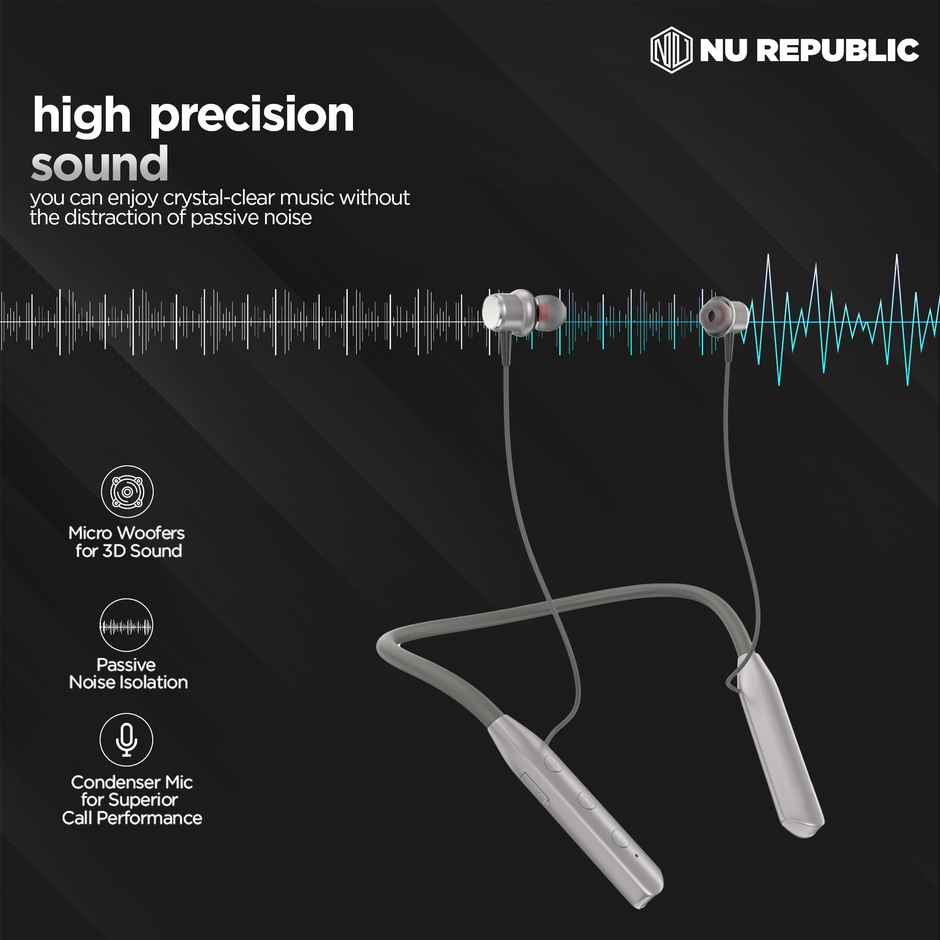 Nu Republic Pulse Metal Neckband Earphones (Silver)-1 unit