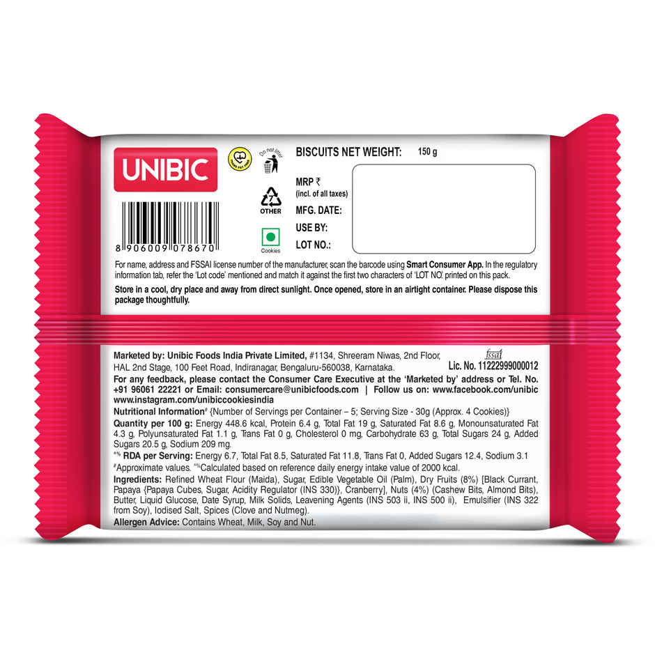 UNIBIC Cookies - Fruit & Nut