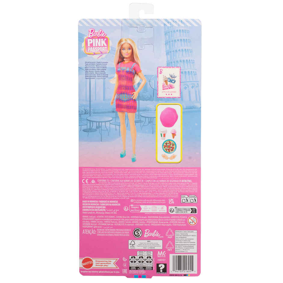 Barbie Pink Passport Italy Doll Set with Clothes and Travel Accessories